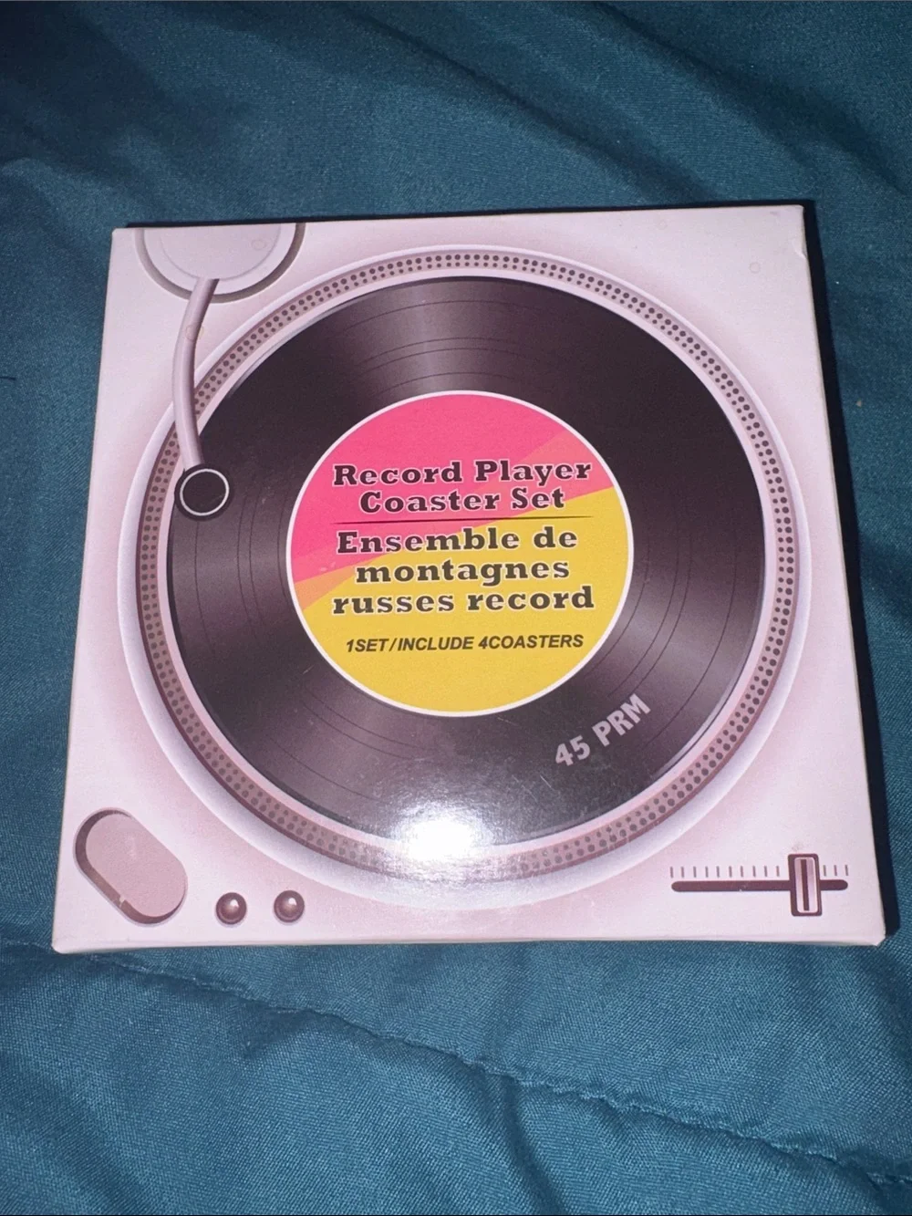 Decorative Vinyl Record Player Coaster - Black with Multicolor Label